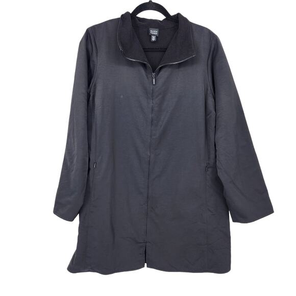 Eileen Fisher Long Black System Cotton Blend Zipper Jacket Coat Size Small - Picture 1 of 4